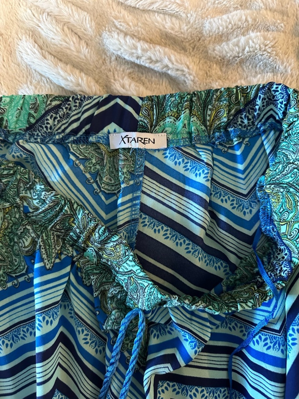 Xtaren Blue & Teal Patterned palazzo pants